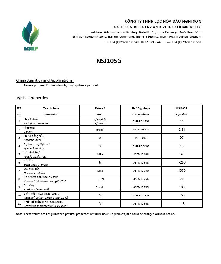 Nhựa PP NSJ105G TDS